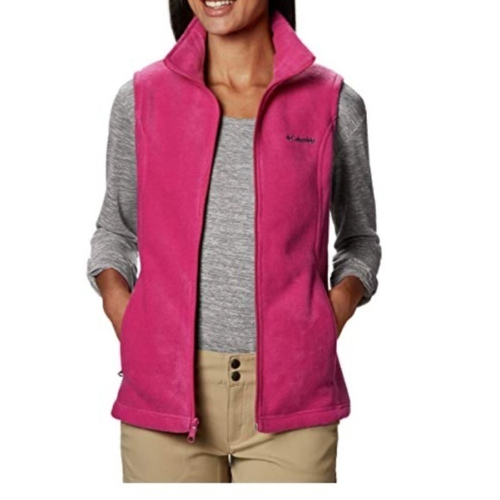 Columbia Benton Springs Fleece Vest Jacket Full Zip Sz Small Pink Bust 36.75”